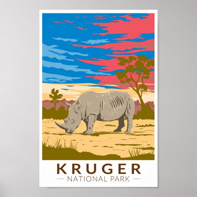 Kruger National Park White Rhinoceros Travel Art Poster (Front)