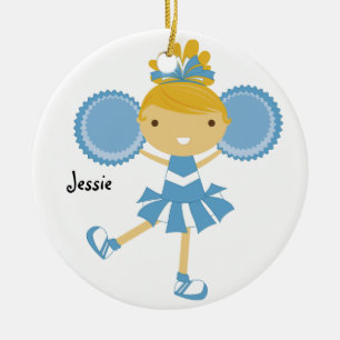 KRW Blue Cheerleader Custom Name Ornament