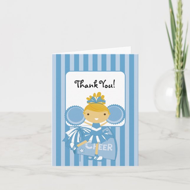 KRW Blue Cheerleader Thank You Note Card (Front)