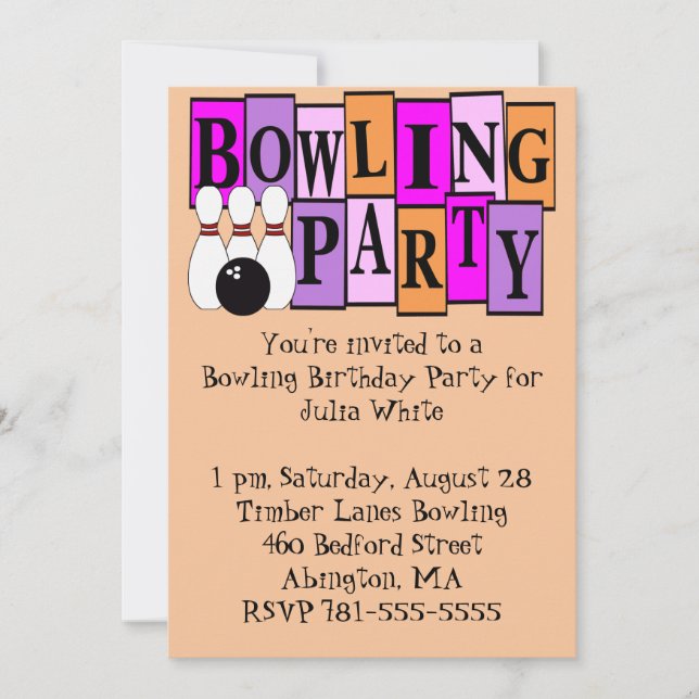 KRW Bowling Birthday Party Invitation (Front)