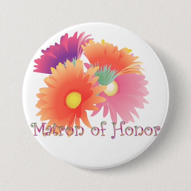 KRW Bright Daisy Matron of Honour Wedding Button (Front)