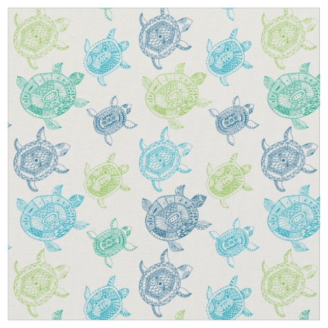 KRW Cool Tribal Sea Turtle Print Fabric (Close Up)