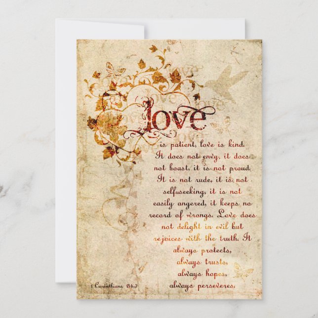 KRW Corinthians Love is: Wedding Invitation Ecru (Front)