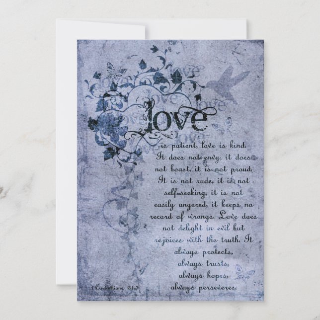 KRW Corinthians Love is: Wedding Invitation Navy (Front)