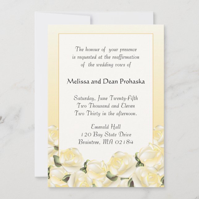 KRW Cream Rose Custom Vow Renewal Invitation (Front)