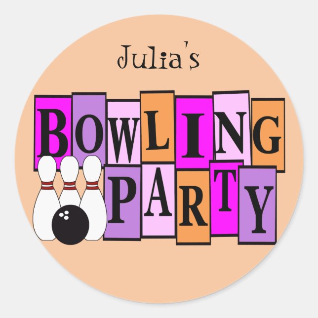 KRW Custom Bowling Birthday Party Classic Round Sticker (Front)