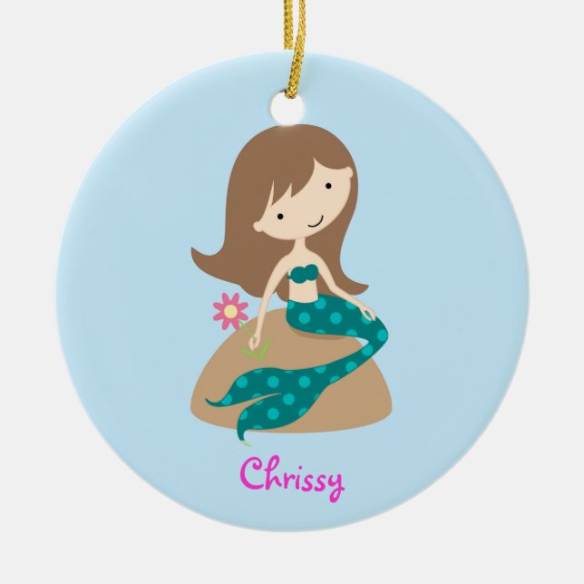 KRW Custom Cute Teal Mermaid Photo Ornament (Front)