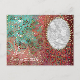 KRW Custom Indian Jewelled Photo Save the Date Announcement Postcard