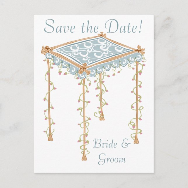 KRW Custom Jewish Wedding Canopy Save the Date Announcement Postcard (Front)