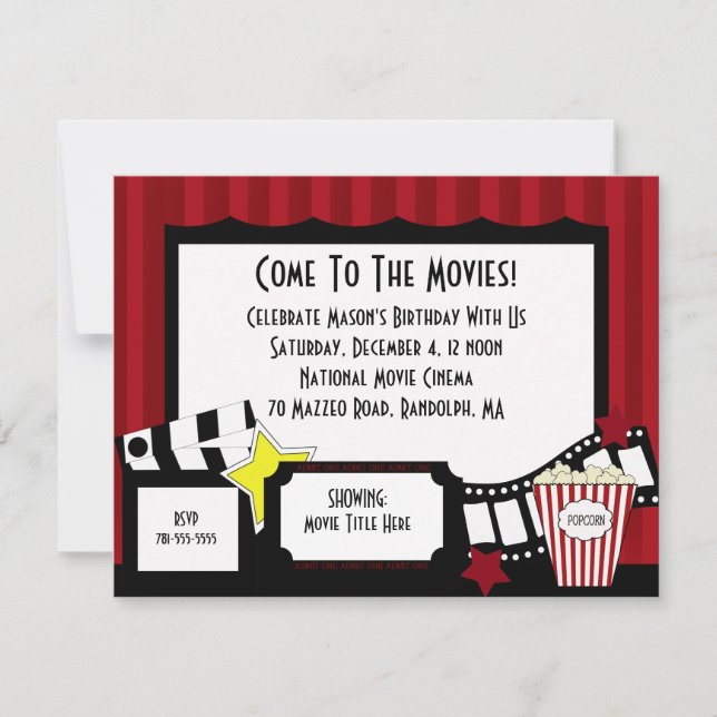 KRW Custom Movie Birthday Party Invitations (Front)