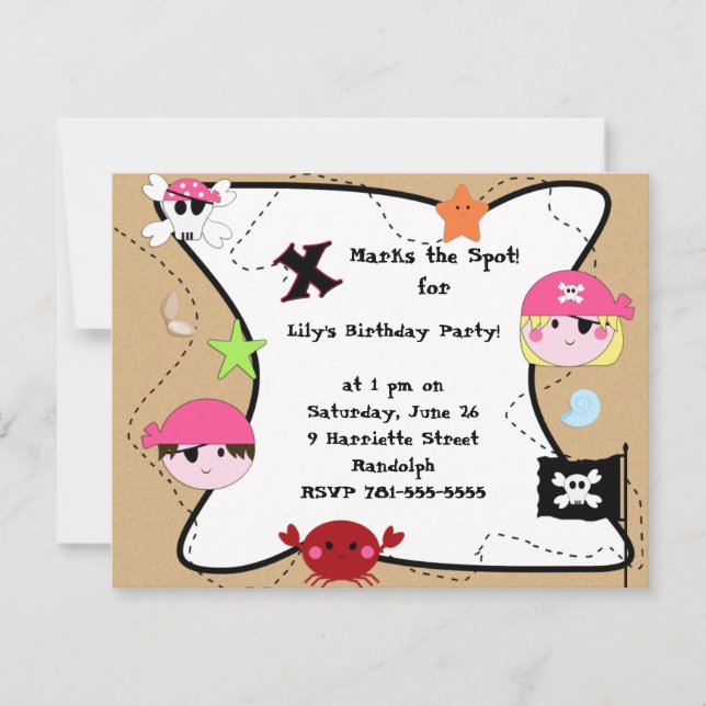 KRW Custom Pink Pirate Birthday Party Invitation (Front)