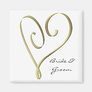 KRW Custom Stylised Gold Heart Wedding Favour Magnet