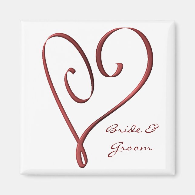 KRW Custom Stylised Red Heart Wedding Favour Magnet (Front)
