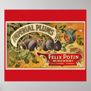 KRW CUSTOM Vintage Imperial Plum Fruit Crate Label Poster