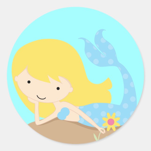 KRW Cute Blue Mermaid Classic Round Sticker (Front)