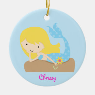 KRW Cute Blue Mermaid Custom Ornament