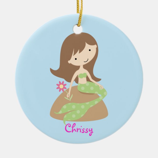 KRW Cute Green Mermaid Custom Ornament (Front)