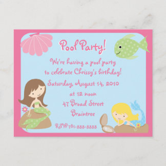 KRW Cute Mermaid Pool Party Invitations