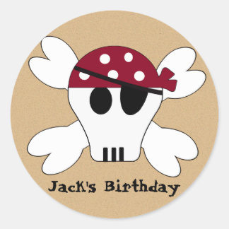KRW Cute Pirate Skull and Crossbone Birthday Classic Round Sticker