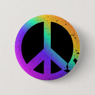 KRW Distressed Rainbow Peace Sign 6 Cm Round Badge