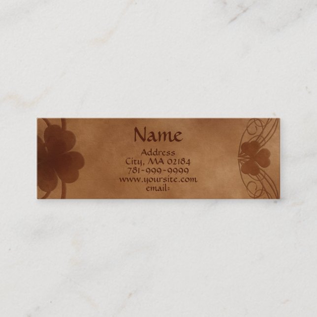 KRW Elegant Celtic Shamrock Parchment Custom Mini Business Card (Front)