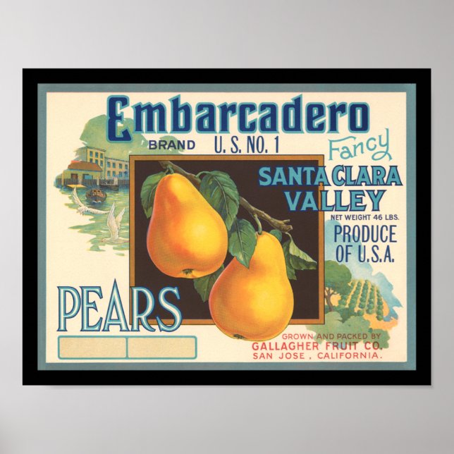 KRW Embarcadero Pears Vintage Crate Label Poster (Front)