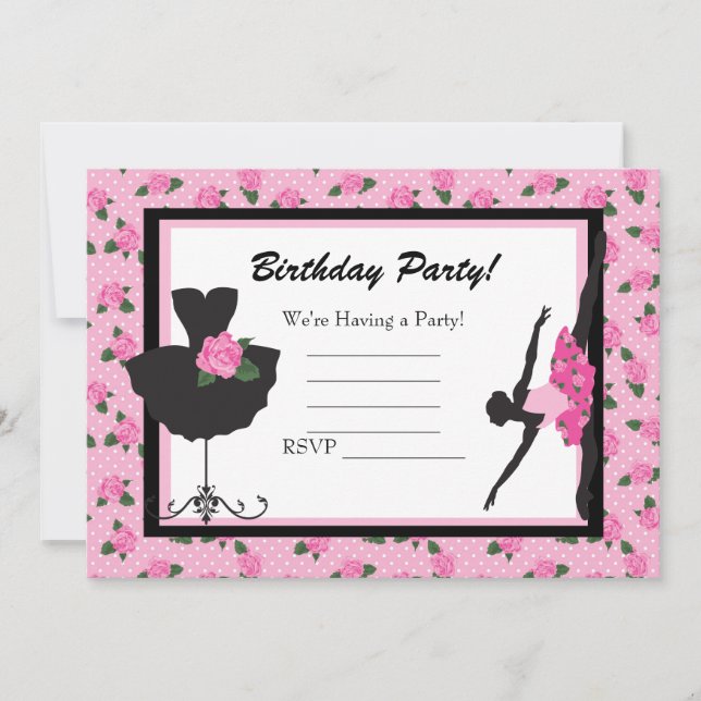 KRW Girls Ballet Rose Blank Birthday Invitation (Front)