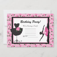 KRW Girls Ballet Rose Blank Birthday Invitation