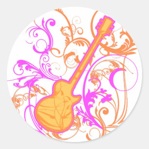 KRW Girl's Rock Guitar Grunge Classic Round Sticker