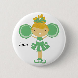 KRW Green  Cheerleader Birthday Party Name Button