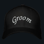 KRW Groom Script Black and White Embroidered Hat<br><div class="desc">White cap with black embroidery is a perfect Groom hat for the bachelor party,  honeymoon or any time at all.</div>