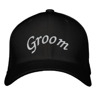 KRW Groom Script Black and White Embroidered Hat