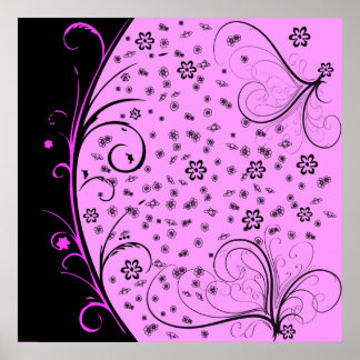 KRW Grunge Floral in Pink Poster