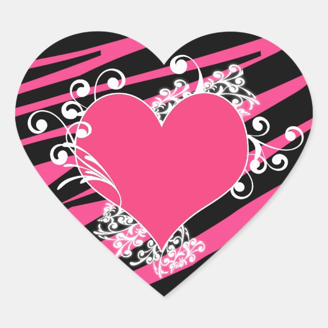 KRW Heart and Swirls Zebra Pink and Black Sticker (Front)