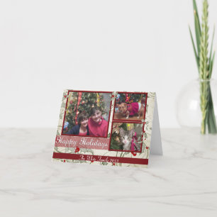 KRW Holly Berry Triple Pic Happy Holidays Card