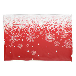 KRW Lacy White Snowflake Christmas Red Pillow Case