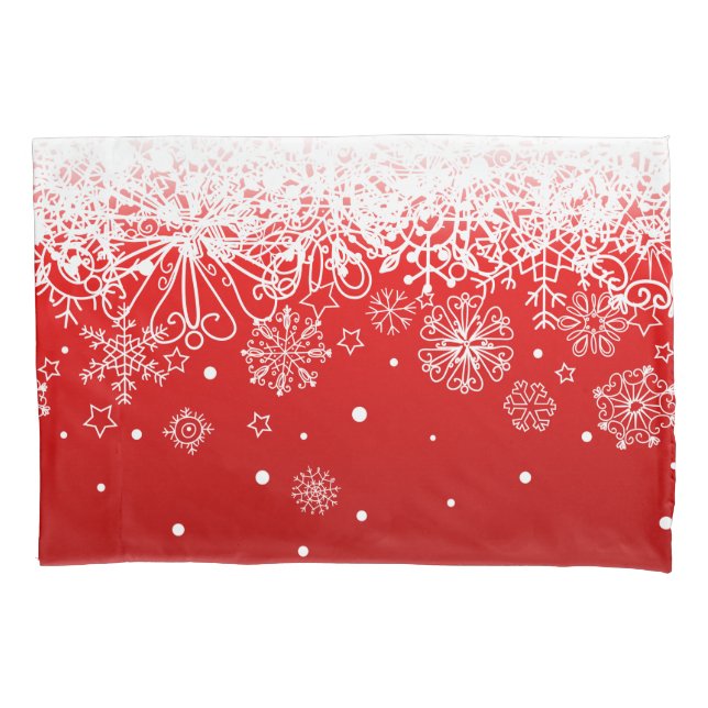KRW Lacy White Snowflake Christmas Red Pillow Case (Front-Left)