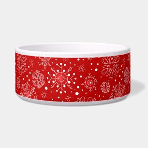 KRW Lacy White Snowflakes Christmas Red Pet Bowl