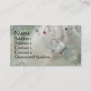 KRW Misty Grey Floral with Orange Butterflies Business Card