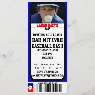 KRW Photo Baseball Bar Mitzvah Ticket Invitation