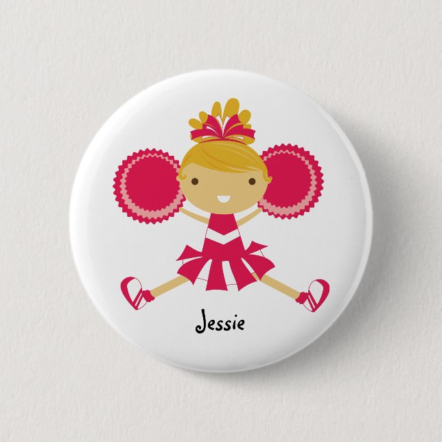 KRW Pink Cheerleader Birthday Party Name Button (Front)