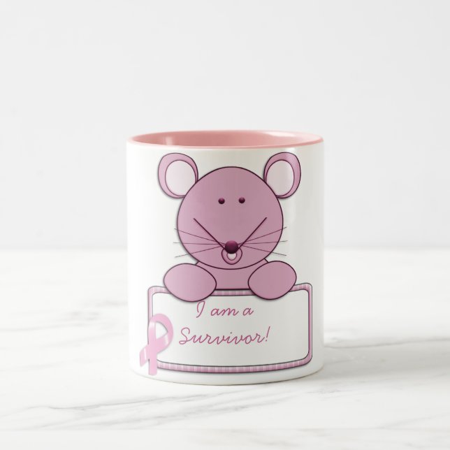 KRW Pink Ribbon Mouse - Survivor Two-Tone Coffee Mug (Center)