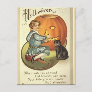 KRW Pumpkin Carving Vintage Halloween Postcard
