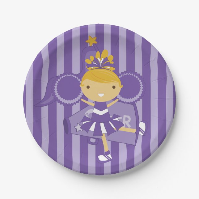 KRW Purple Cheerleader Party Paper Plates (Front)
