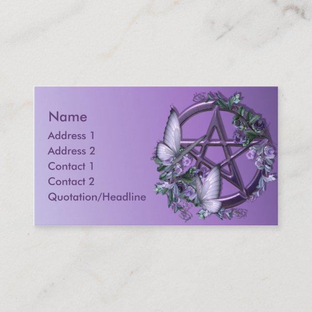 KRW Purple Floral Wiccan Pentagram Business Card (Front)