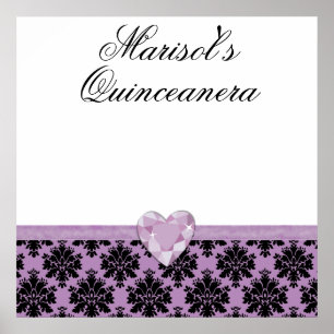 KRW Purple Jewel Heart Quinceanera Autograph Sign