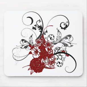 KRW Red Floral Grunge Mouse Pad