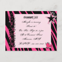 KRW Sweet 16 Pink Zebra Print Heart Stars Birthday