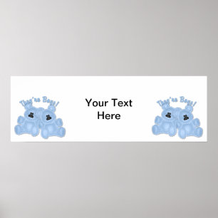 KRW They're Boys Twin Blue Bears Shower Banner Poster