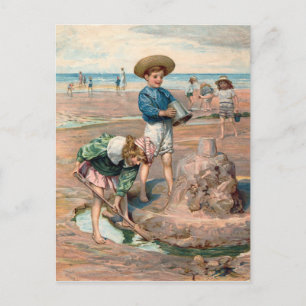 KRW Vintage Beach Illustration Postcard